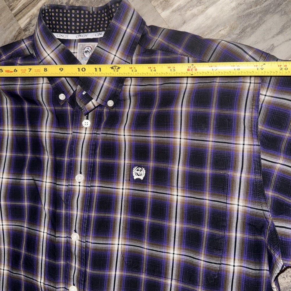 Cinch Shirt Men's M Purple Black Plaid Button Up Long Sleeve Western Cowboy - Picture 9 of 12